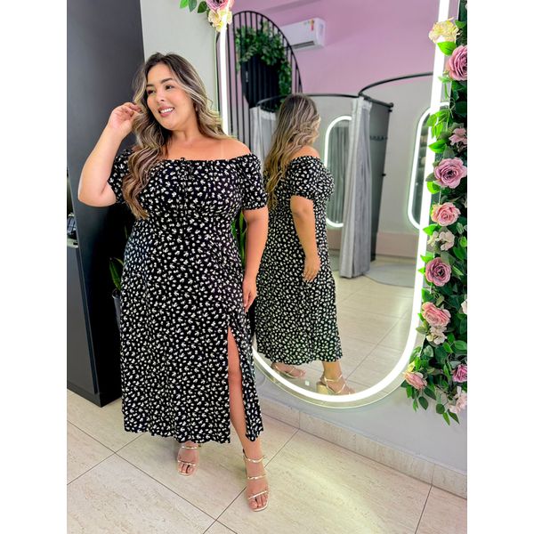 VESTIDO PLUS SIZE VIOLETA MIDI PRETO