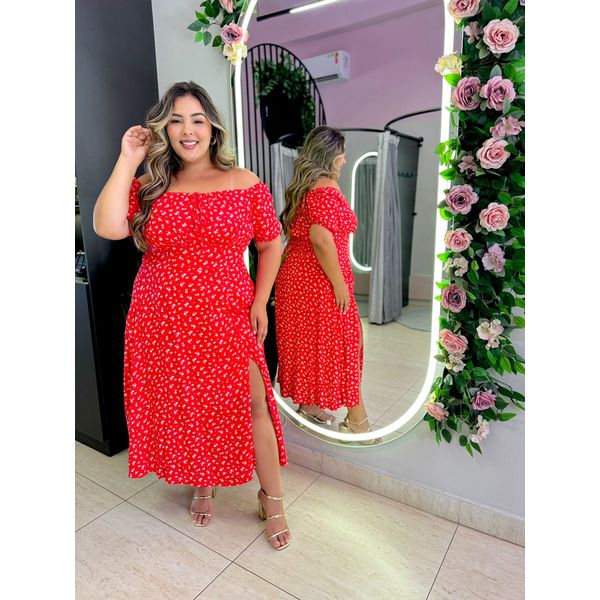 VESTIDO PLUS SIZE VIOLETA MIDI VERMELHO