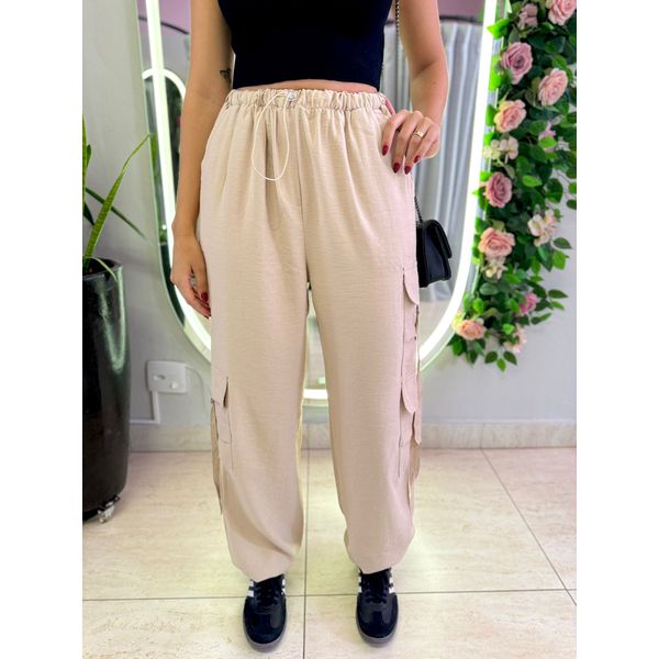 CALÇA CARGO ELASTICO NUDE