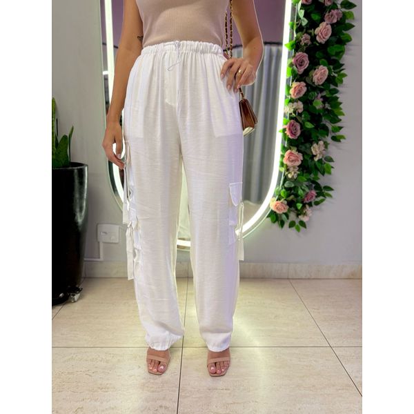 CALÇA CARGO ELASTICO BRANCO