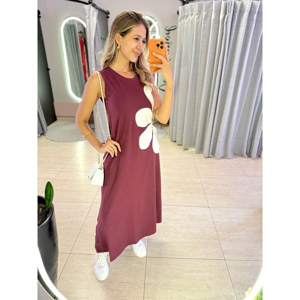 VESTIDO MIDI FLOR AMARRAÇÃO MARSALA