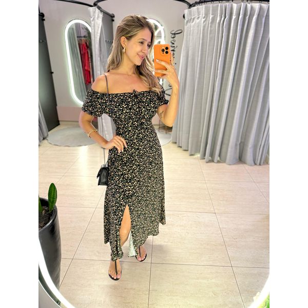 VESTIDO MIDI VIOLETA PRETO/NUDE