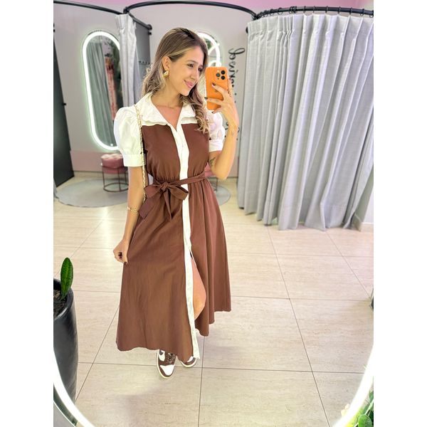 VESTIDO MIDI AMÉLIA MARROM