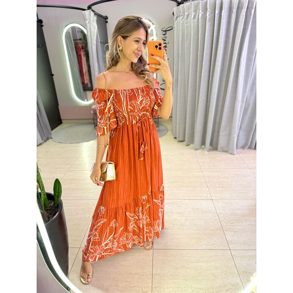 VESTIDO FERNANDA MANGA CURTA TERRA COTA