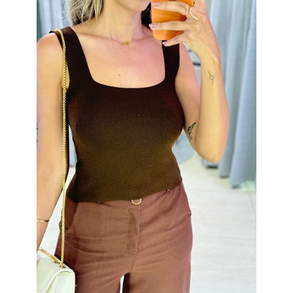 CROPPED TRICOT MODAL ALÇA LARGA MARROM