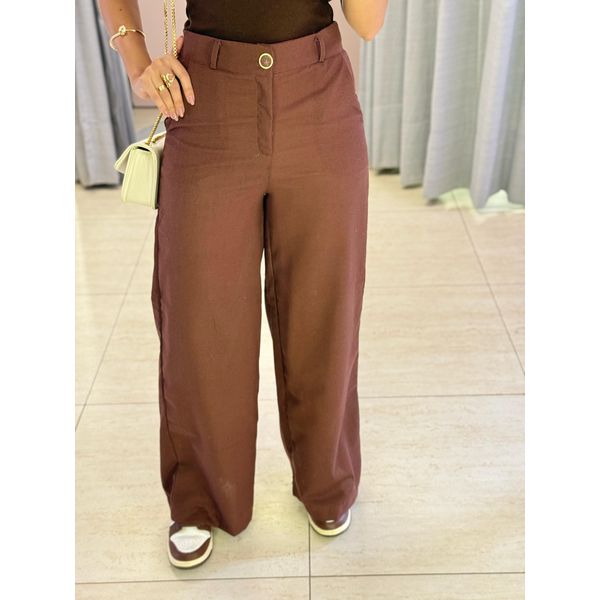 CALÇA PANTALONA LINHO BÁSICA MARROM