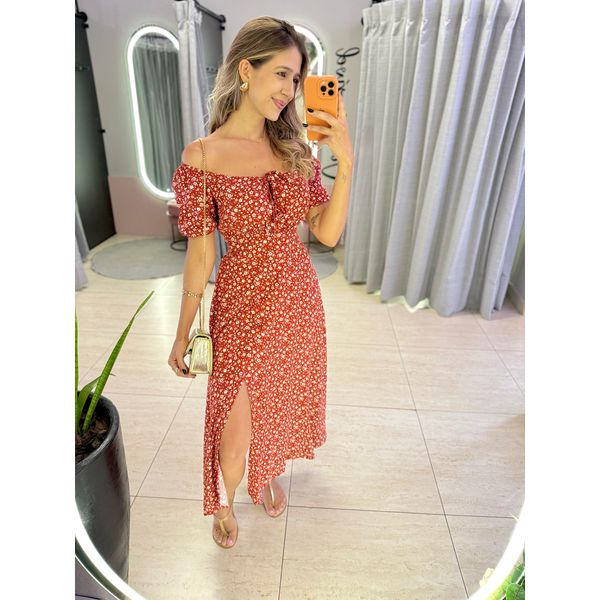 VESTIDO MIDI VIOLETA TERRA COTA