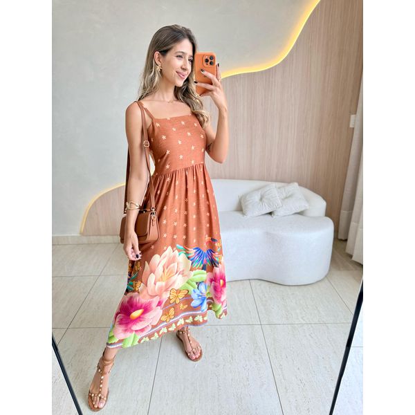 VESTIDO MIDI LAIS MARROM
