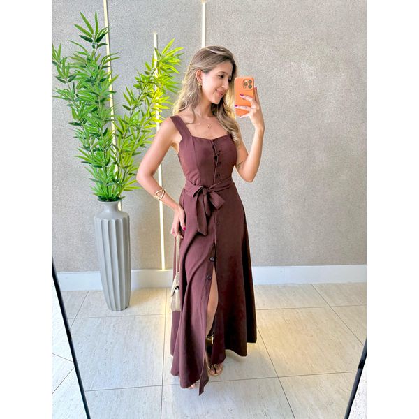 VESTIDO MIDI HELENA MARROM