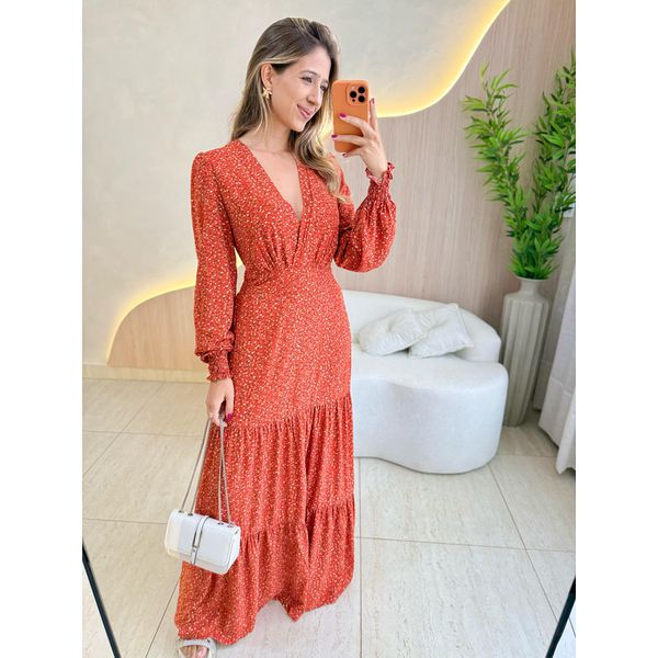 VESTIDO MANGA LONGA VALENTINA TERRA COTA