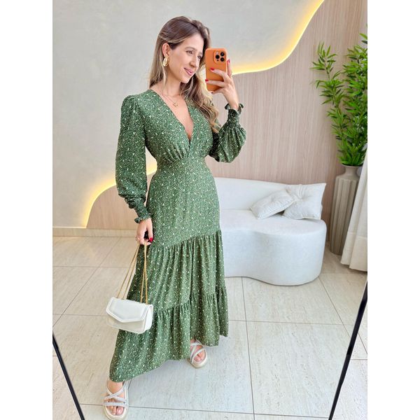 VESTIDO MANGA LONGA VALENTINA VERDE MILITAR