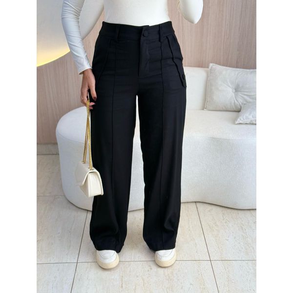 CALÇA PANTALONA LINHO BOTÃO PRETO