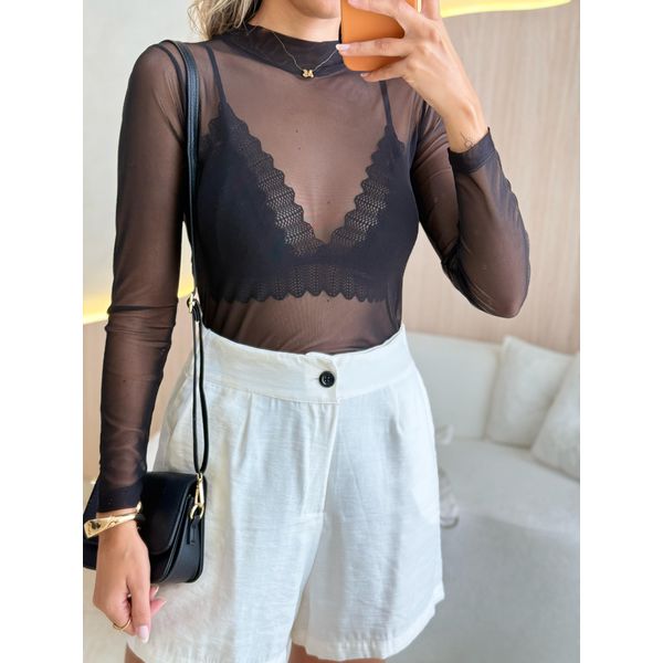 BLUSA MANGA LONGA SEGUNDA PELE PRETO