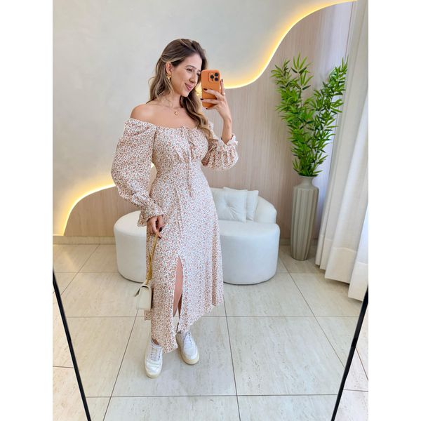 VESTIDO VIOLETA MANGA LONGA OFF/LARANJA