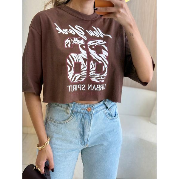 BLUSA CROPPED NEW YORK MARROM