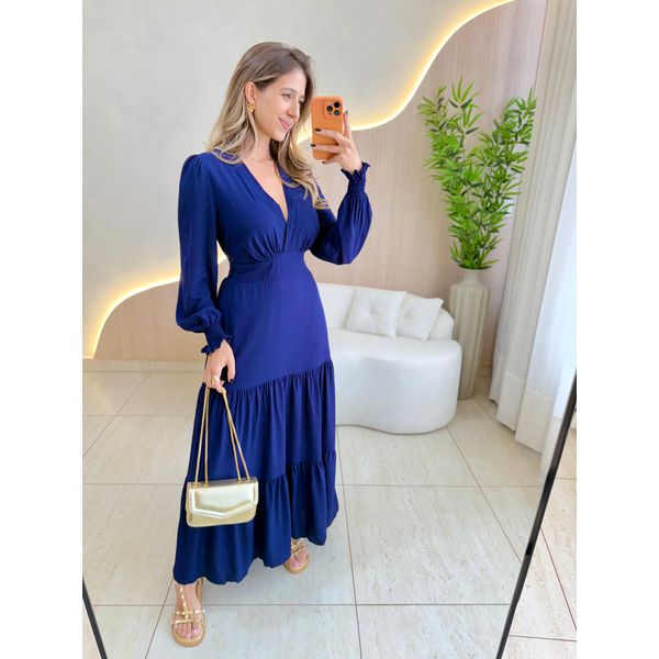 VESTIDO MANGA LONGA VALENTINA AZUL MARINHO