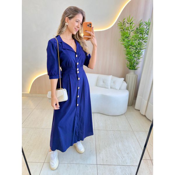 VESTIDO LINHO SHEILA AZUL MARINHO