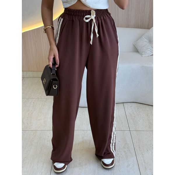 CALÇA PANTALONA LISTRAS LATERAL MARROM