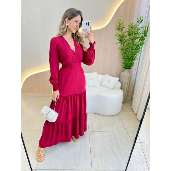 VESTIDO MANGA LONGA VALENTINA MARSALA LISO