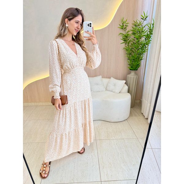 VESTIDO MANGA LONGA VALENTINA OFF/NUDE