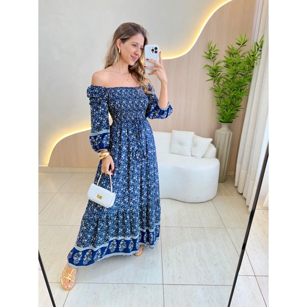 VESTIDO MIDI FERNANDA AZUL FLORIDO