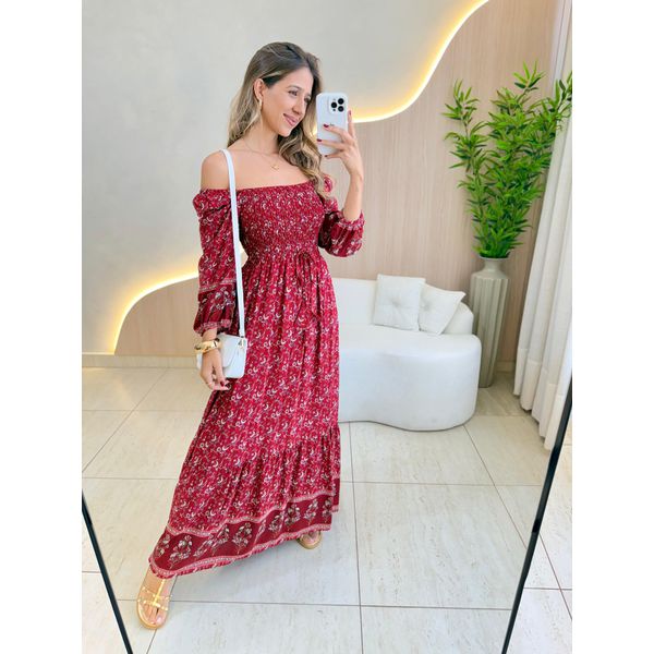 VESTIDO MIDI FERNANDA MARSALA FLORIDO