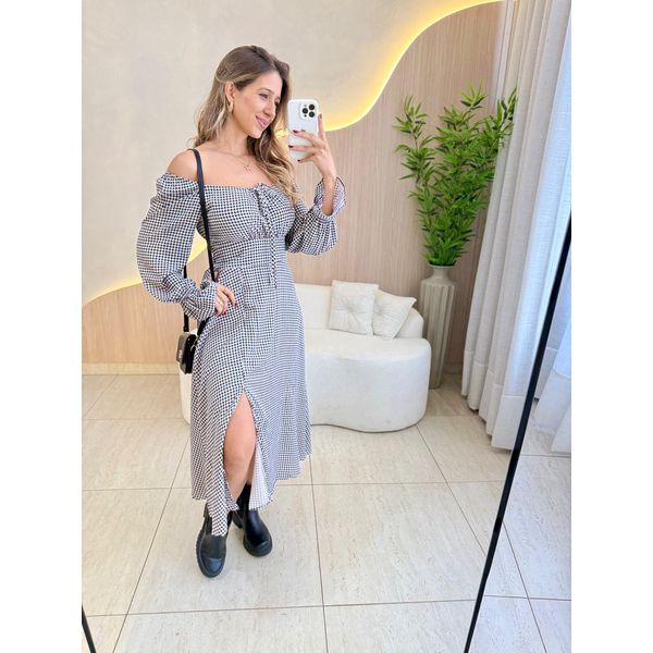 VESTIDO VIOLETA MANGA LONGA XADREZ