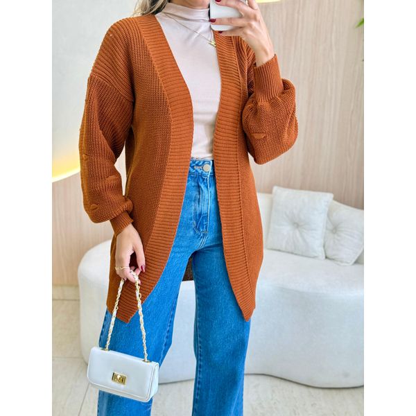 BLUSA CARDIGAN MANGA LONGA SUELEN CARAMELO