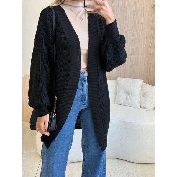 BLUSA CARDIGAN MANGA LONGA SUELEN PRETO