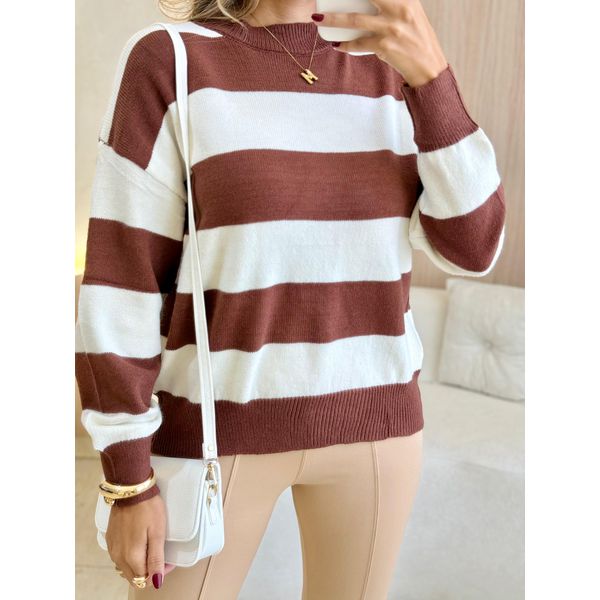 BLUSA MANGA LONGA TRICOT VITÓRIA MARROM