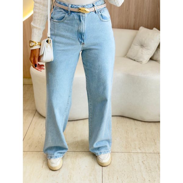 CALÇA JEANS WIDE LEG TUANY JEANS CLARO