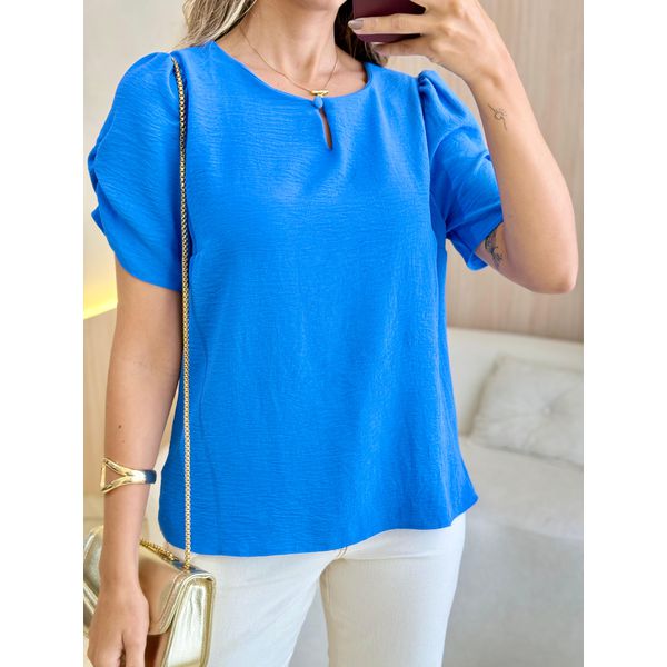 BLUSA CREPE BOTÃO AZUL