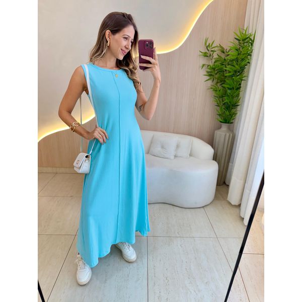 VESTIDO YASMIN CANELADO AZUL CLARO