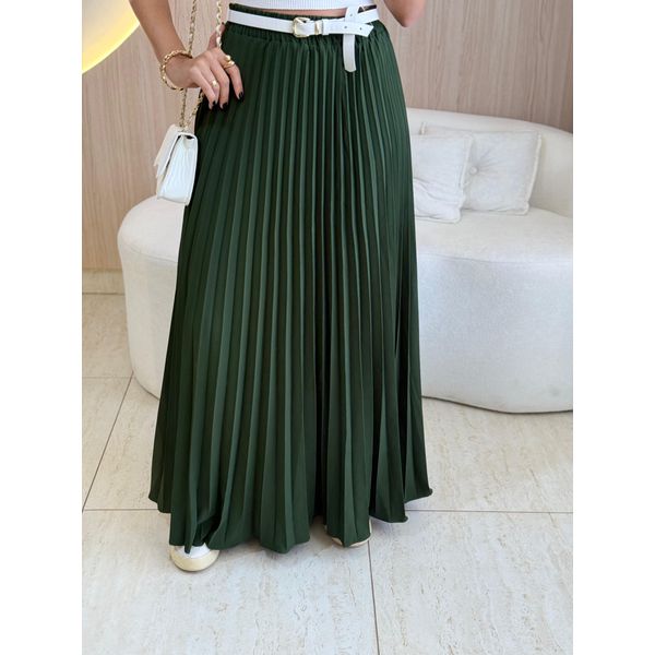 SAIA LONGUETE PLISSADA VERDE MILITAR