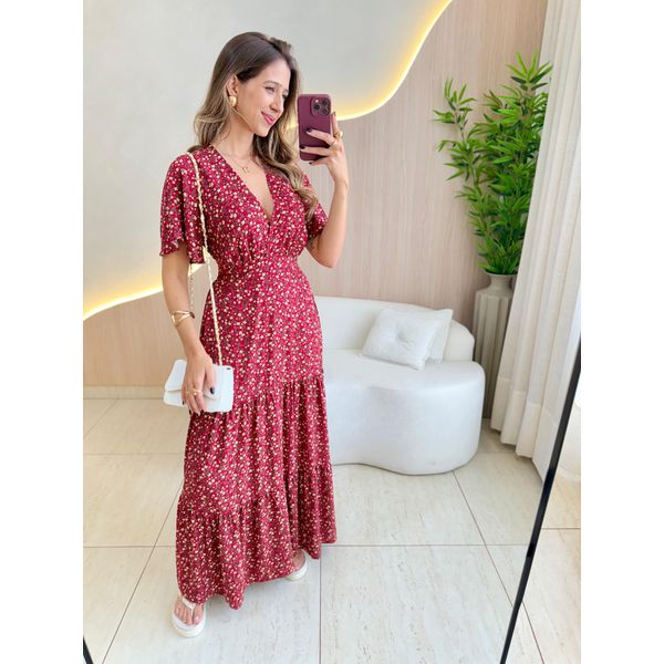 VESTIDO VALENTINA MANGA CURTA MARSALA