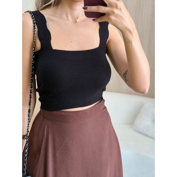 CROPPED FAIXA ALÇA TRICOT MODAL PRETO