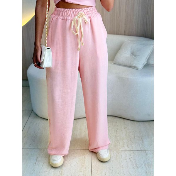 CALÇA PANTALONA LISTRAS LATERAL ROSA
