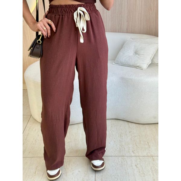 CALÇA PANTALONA LISTRAS LATERAL MARROM