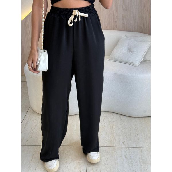 CALÇA PANTALONA LISTRAS LATERAL PRETO