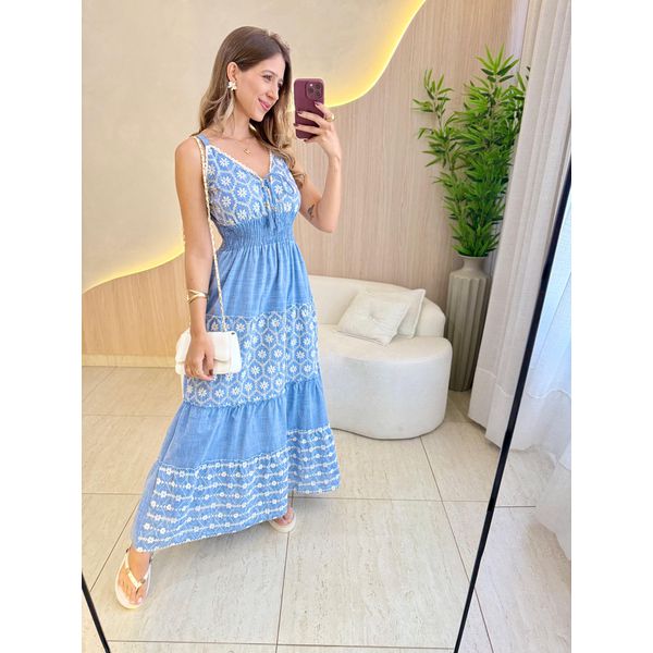 VESTIDO MIDI THAIS AZUL