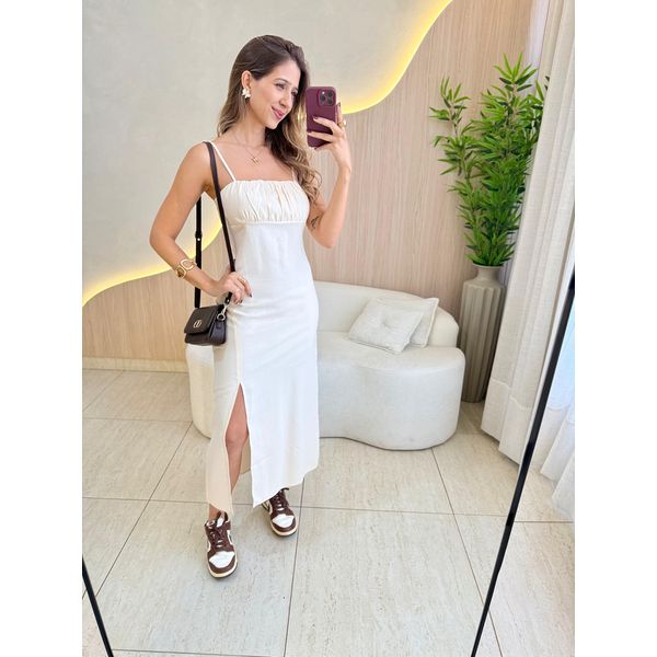 VESTIDO MIDI SUELEN AREIA