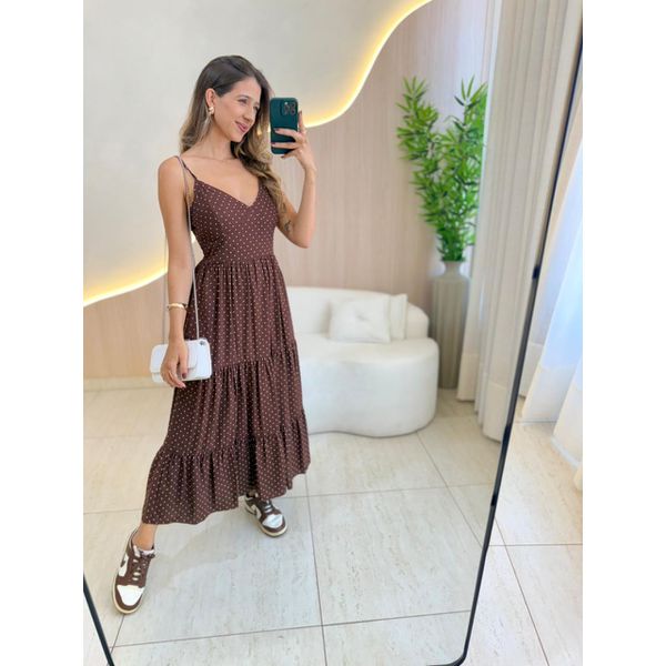 VESTIDO MIDI VIRGINIA POA MARROM