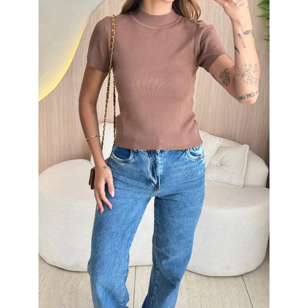 BLUSA MANGA CURTA MARGARIDA MARROM