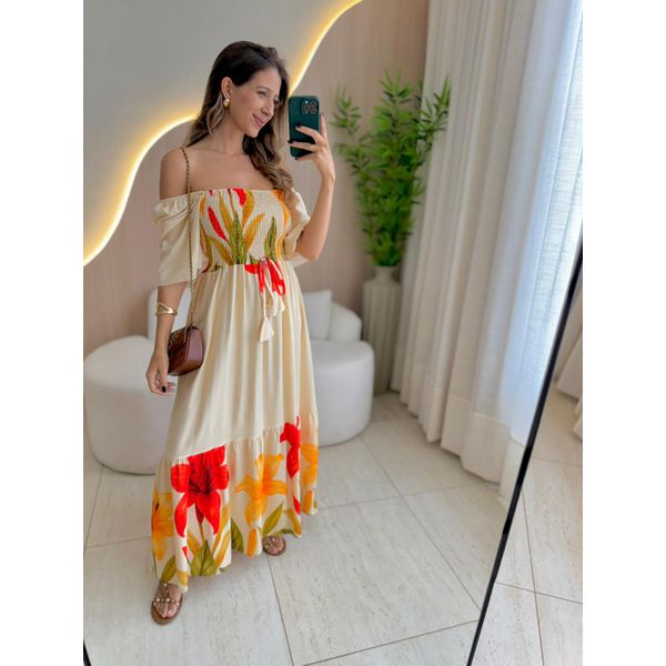 VESTIDO FERNANDA MANGA CURTA VERMELHO/LARANJA