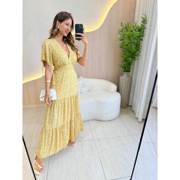 VESTIDO VALENTINA MANGA CURTA AMARELO