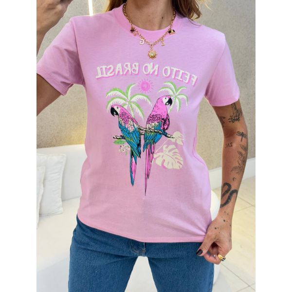 BLUSA T-SHIRT TROPICAL ROSA