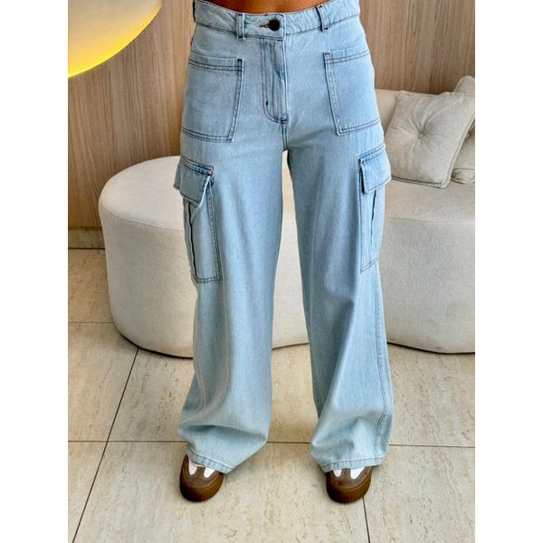 CALÇA CARGO PANTALONA JEANS CLARO