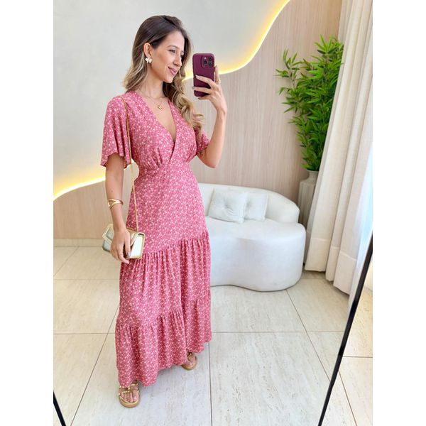 VESTIDO VALENTINA MANGA CURTA ROSA