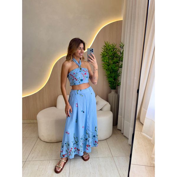 CONJUNTO SAIA MICAELA AZUL BORDADO