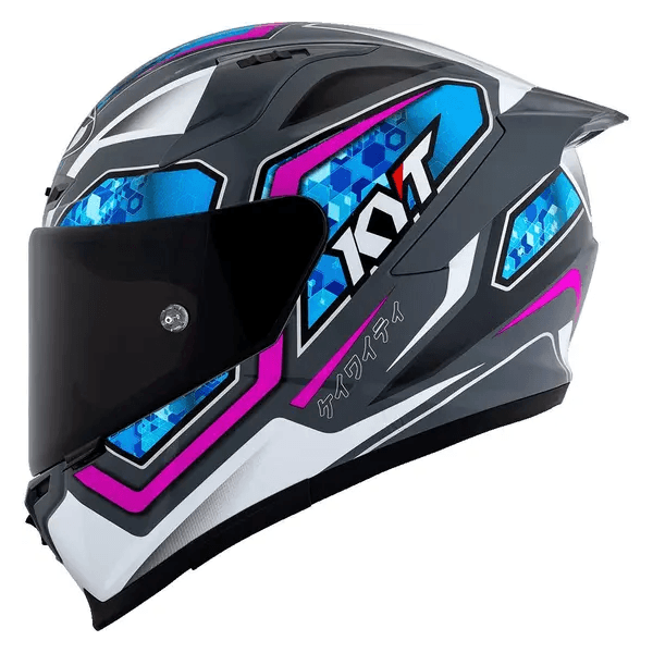 Capacete Kyt Striker 2V Tech - Cinza Azul Rosa.